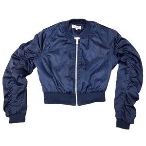 Charlotte Russe Cropped Bomber Jacket sz XS Junior Woman's Full-Zip Blue Orange